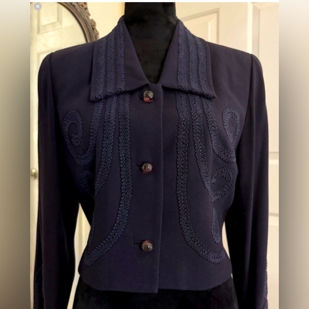 Zelda ~ Vintage Blue/Black Embroidered Soutache Embellished Jacket Blazer - Picture 10 of 10